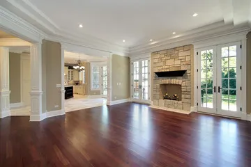 Hardwood flooring installed across an open living area in a northeast Indianapolis home