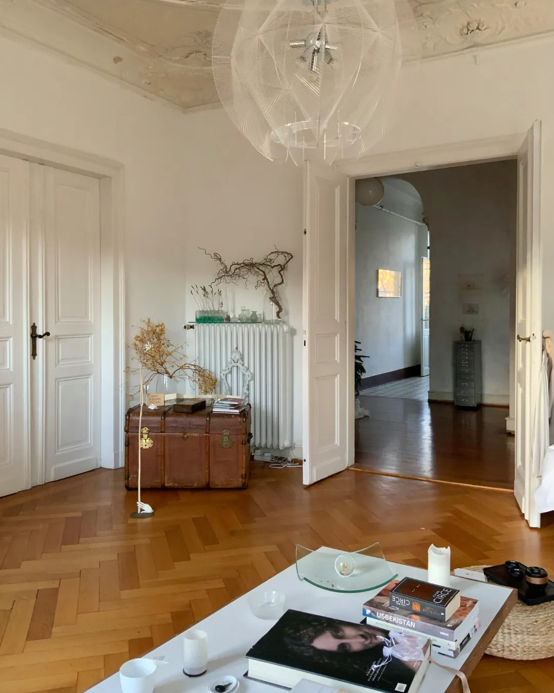 Herringbone-pattern hardwood flooring