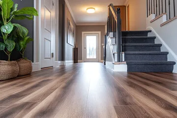 Vinyl flooring transitioning between rooms
